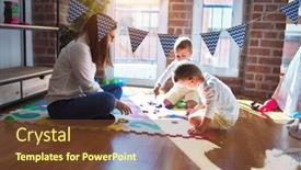  Presentation with toddlers - Slide set having beautiful-teacher-and-toddlers-learning background and a tawny brown colored foreground