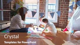  Presentation with toddlers - Audience pleasing presentation design consisting of beautiful-teacher-and-toddlers-learning backdrop and a tawny brown colored foreground