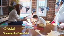  Presentation with toddlers - Beautiful PPT layouts featuring beautiful-teacher-and-toddlers-learning backdrop and a tawny brown colored foreground