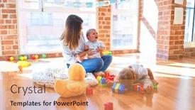  Presentation with toddlers - Amazing PPT theme having beautiful-teacher-and-toddlers-one backdrop and a coral colored foreground