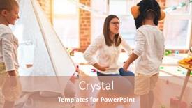  Presentation with toddlers - PPT theme enhanced with beautiful-teacher-and-toddlers-playing background and a coral colored foreground