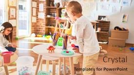  Presentation with toddlers - Beautiful slide deck featuring beautiful-teacher-and-toddlers-playing backdrop and a coral colored foreground