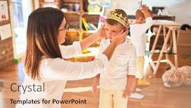  Presentation with toddlers - Beautiful PPT theme featuring beautiful-teacher-and-toddlers-playing backdrop and a lemonade colored foreground