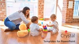  Presentation with toddlers - Cool new slide deck with beautiful-teacher-and-toddlers-playing backdrop and a coral colored foreground