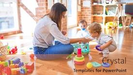  Presentation with toddlers - Audience pleasing presentation design consisting of beautiful-teacher-and-toddlers-playing backdrop and a coral colored foreground