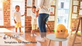  Presentation with horse riding - Slide deck with beautiful-teacher-and-toddlers-riding background and a coral colored foreground