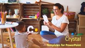  Presentation with kindergarten - Presentation design with beautiful teacher teaching alphabet background and a red colored foreground