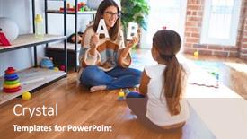  Presentation with teaching - Slide set with beautiful-teacher-teaching-toddler-alphabet background and a red colored foreground