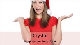  Presentation with beautiful young girl red - Audience pleasing theme consisting of beautiful teen girl in santa hat posing on white background half-length emotional portrait of caucasian young female wearing red t-shirt surprised student looking at camera backdrop and a coral colored foreground