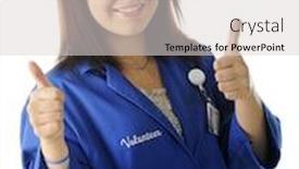  Presentation with volunteer - Cool new slide set with beautiful teen volunteer happily holding two thumbs up on a white background backdrop and a light gray colored foreground