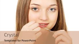  Presentation with dental floss - Beautiful presentation design featuring beautiful-teen-woman-with-dental backdrop and a coral colored foreground