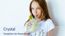  Presentation with teenage girl - Presentation theme having beautiful teenage girl drinking smoothie background and a sky blue colored foreground