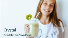  Presentation with girl teens - Presentation theme featuring beautiful teenage girl drinking smoothie background and a  colored foreground