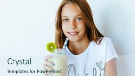  Presentation with teenage girl - Presentation enhanced with beautiful teenage girl drinking smoothie background and a  colored foreground