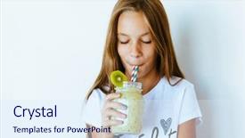  Presentation with teenage girl - Beautiful presentation featuring beautiful teenage girl drinking smoothie backdrop and a sky blue colored foreground