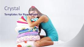  Presentation with girl teens - PPT theme enhanced with beautiful teenage girl resting on pillows studio shot background and a sky blue colored foreground
