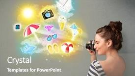  Presentation with qatar photos - Slide set consisting of beautiful teenage photographer making photos of holiday painted icons background and a gray colored foreground