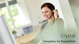  Presentation with phone - Theme having beautiful-teleoperator-in-office-using background and a mint green colored foreground