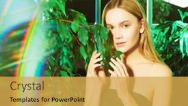  Presentation with beauty cosmetics - Beautiful slide set featuring beautiful-tender-blonde-girl backdrop and a yellow colored foreground