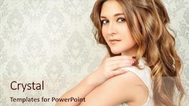  Presentation with beauty cosmetics - Amazing slides having beautiful tender young woman with magnificent long wavy hair bride portrait wedding beauty fashion cosmetics backdrop and a lemonade colored foreground