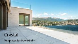  Presentation with modern building - PPT layouts featuring beautiful terrace of a modern background and a light blue colored foreground