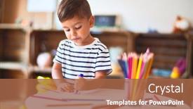  Presentation with colored pencils - Amazing presentation theme having playtime - beautiful toddler boy drawing cute backdrop and a red colored foreground