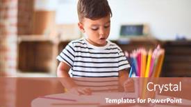 Presentation with colored pencils - Colorful theme enhanced with beautiful-toddler-boy-drawing-cute backdrop and a red colored foreground
