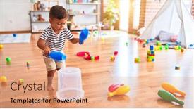  Presentation with drum - Cool new slide set with playtime - beautiful toddler boy playing drum backdrop and a coral colored foreground