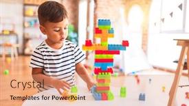  Presentation with kindergarten - Presentation theme with playtime - beautiful toddler boy playing background and a coral colored foreground