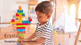  Presentation with geometric construction - Slides enhanced with beautiful-toddler-boy-playing background and a coral colored foreground
