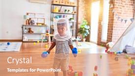  Presentation with kindergarten - Audience pleasing presentation theme consisting of beautiful-toddler-boy-playing backdrop and a coral colored foreground