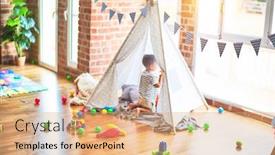 Presentation with floor - Colorful presentation theme enhanced with beautiful-toddler-boy-sitting backdrop and a coral colored foreground