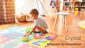  Presentation with puzzle - Slide set having beautiful-toddler-boy-sitting background and a coral colored foreground