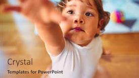  Presentation with children little child girl plays - Colorful presentation design enhanced with girl playing on her knee backdrop and a coral colored foreground