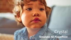  Presentation with denim - Beautiful PPT theme featuring beautiful toddler child girl wearing blue denim shirt sitting on the sofa backdrop and a gray colored foreground