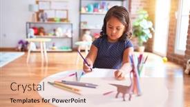  Presentation with colored pencils - Presentation theme consisting of beautiful-toddler-girl-drawing-cute background and a coral colored foreground