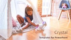  Presentation with unicorn girl - Slide set with beautiful-toddler-girl-sitting background and a lemonade colored foreground