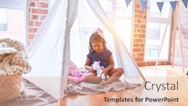  Presentation with unicorn girl - Colorful presentation enhanced with beautiful-toddler-girl-sitting backdrop and a lemonade colored foreground