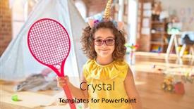  Presentation with unicorn - Slide set with unicorn diadem playing with tennis background and a yellow colored foreground