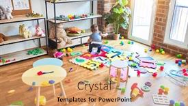  Presentation with building blocks - Presentation theme having beautiful-toddler-sitting background and a coral colored foreground