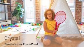  Presentation with unicorn - Amazing PPT theme having beautiful-toddler-sitting backdrop and a coral colored foreground