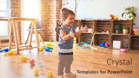  Presentation with kindergarten - Beautiful slide deck featuring beautiful-toddler-standing backdrop and a coral colored foreground