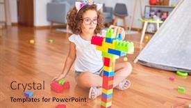  Presentation with building blocks - PPT theme enhanced with toddler wearing glasses and unicorn background and a coral colored foreground