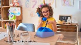  Presentation with unicorn - PPT theme featuring beautiful-toddler-wearing-glasses background and a coral colored foreground