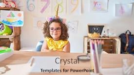  Presentation with unicorn - Colorful slide deck enhanced with beautiful-toddler-wearing-glasses backdrop and a coral colored foreground