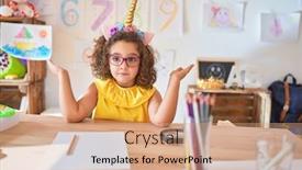  Presentation with unicorn - Beautiful theme featuring beautiful-toddler-wearing-glasses backdrop and a coral colored foreground