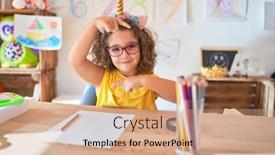  Presentation with unicorn - Beautiful PPT theme featuring beautiful-toddler-wearing-glasses backdrop and a coral colored foreground