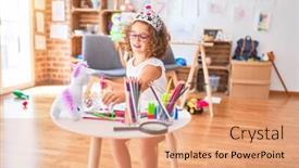  Presentation with princess - Amazing PPT layouts having beautiful-toddler-wearing-glasses backdrop and a coral colored foreground