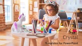  Presentation with princess - Slide deck featuring beautiful-toddler-wearing-glasses background and a coral colored foreground