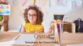  Presentation with unicorn - PPT theme consisting of beautiful-toddler-wearing-glasses background and a coral colored foreground